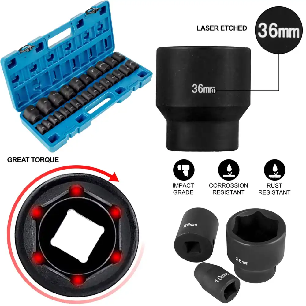 Industrial Laser Etching - Set Soket Impact Metrik, Baja CR-V
